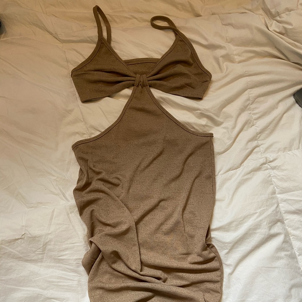 Tan maxi dress with cut out front&back never worn!